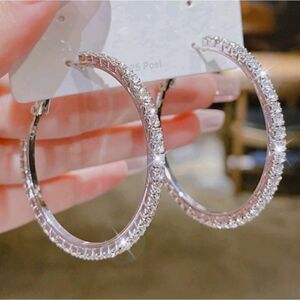  Silver Rhinestone Hoop Earrings